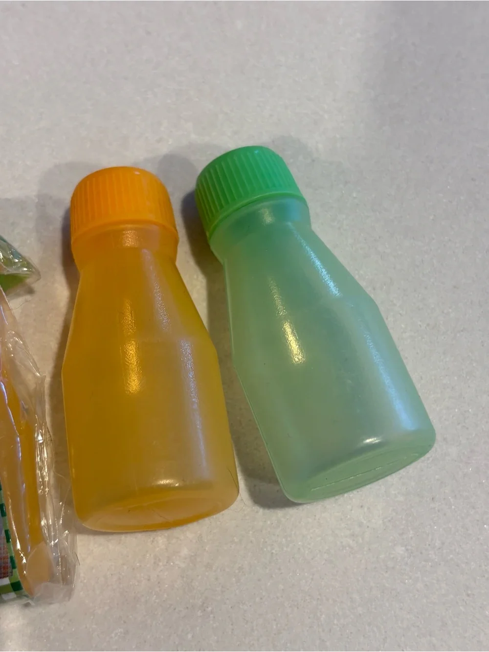 Reusable Green and Yellow mini Condiment Bottles - 5